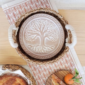 New Home Cadeau Handgemaakte bruiloft Pasgetrouwde cadeau voor haar Housewarming cadeau Brood tortilla warmer Keramische warmtesteen rieten mand [TREE RD]