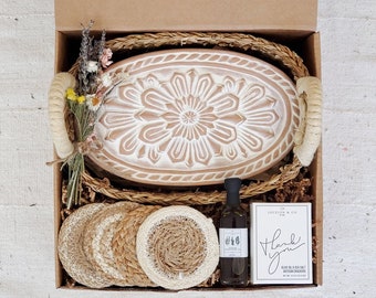 Thank you Gift Box Housewarming Gift Basket Unique New Home Gift Handmade Hostess Gift For Baker Bread Warming Stone Basket [GB-OV-Oil-TX]