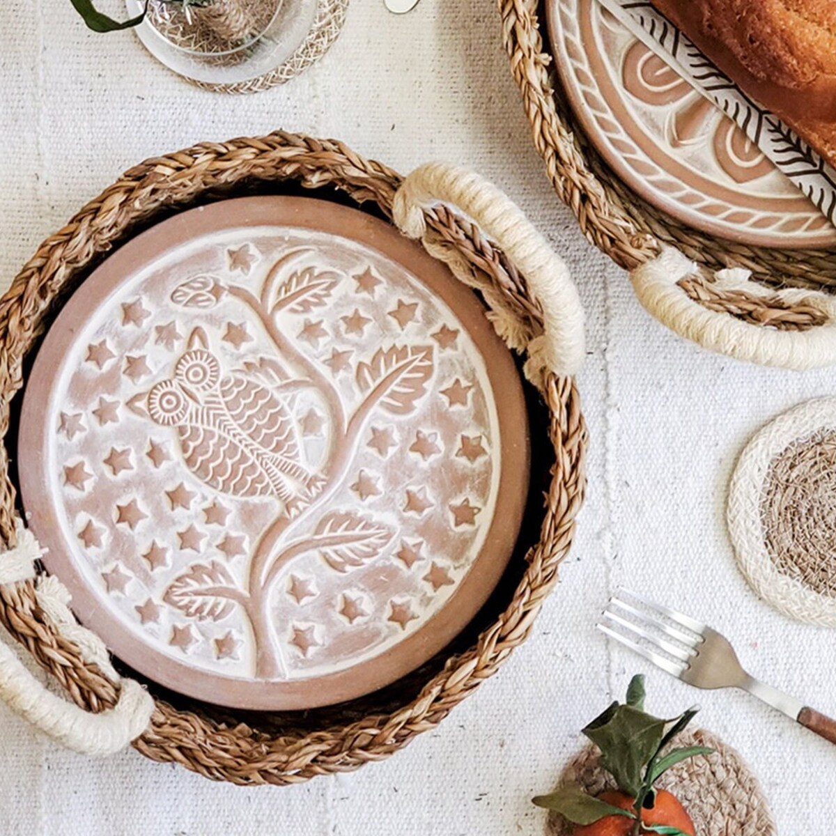 Bread Basket With Owl Warming Stone
