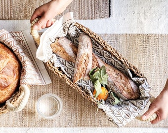 Handwoven Seagrass Bread Basket Set – Rustic Farmhouse Serving Tray Pair