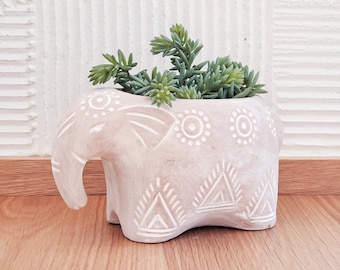 Handmade Terracotta Pot and Planter • Folk Elephant • Plant Pot With Drainage, Succulent Planter, Unique Gardening Gift, Plant Lover Gift