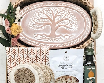 Sourdough Baking Gift Box with Terracotta Bread Warmer, Seagrass Basket Set and Olive Oil