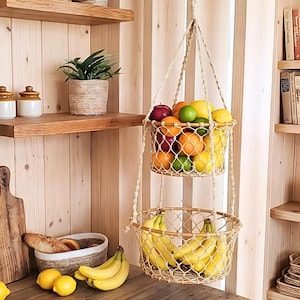 Handmade Jute Macrame Hanging Basket: Two-Tiered Plant or Fruit Storage