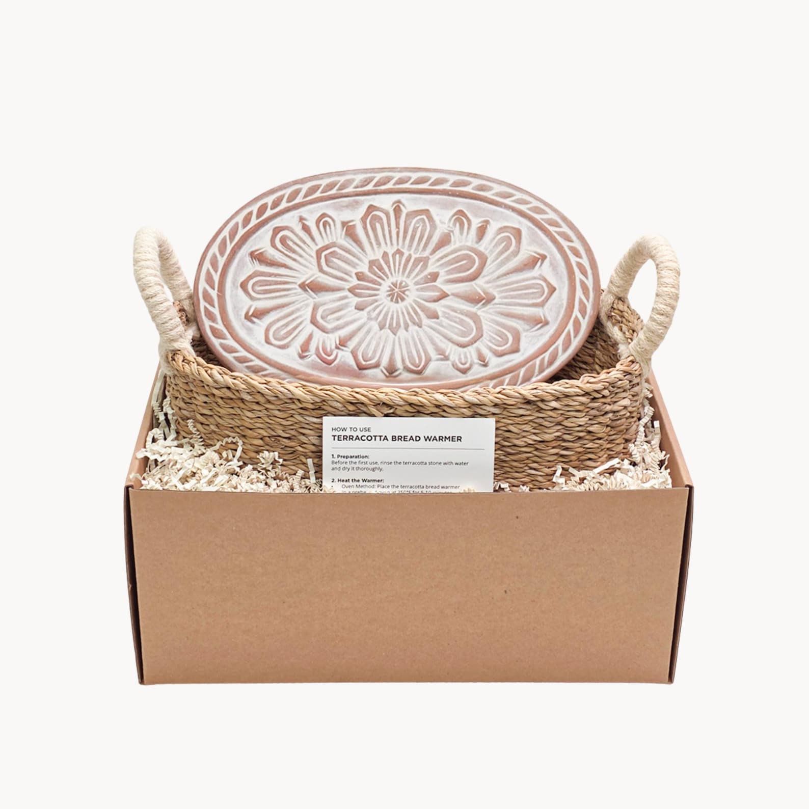 Housewarming Gift Handmade New Home Gift Unique Wedding Gift Hostess Gift Baking Bread Warmer Ceramic Warming Stone Wicker Basket [OVAL] - Flower Oval, No Add-On
