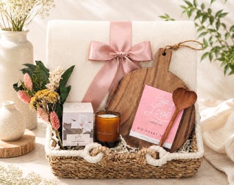 Personalized Wedding Gift Basket, Engraved Wood Board, Anniversary Engagement Gift Box for Couples