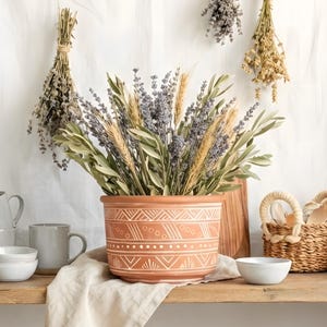 Hand Etched Terracotta Planter with Drainage • 7 inch (L)  - Unique Housewarming Gift for Her