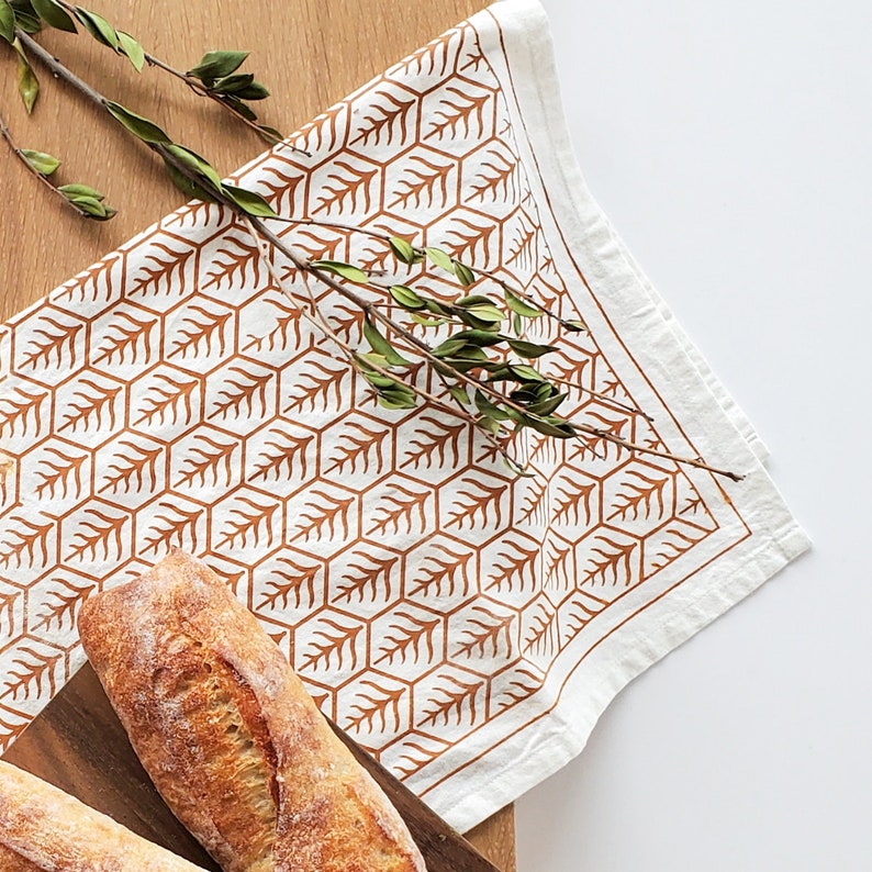 Hand Screen Printed Tea Towel Set of 2 Kitchen Towel, Dish Towels, Kitchen Linens, Bread basket Liner, Gift for Housewarming image 3