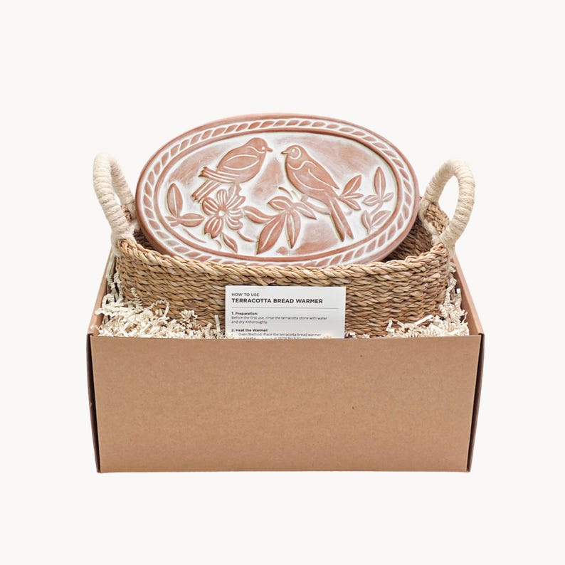 Lovebird Bread Warmer Gift Set with Tea Towel - Unique Housewarming Gift for Her [Lovebird-OV] No Add-On