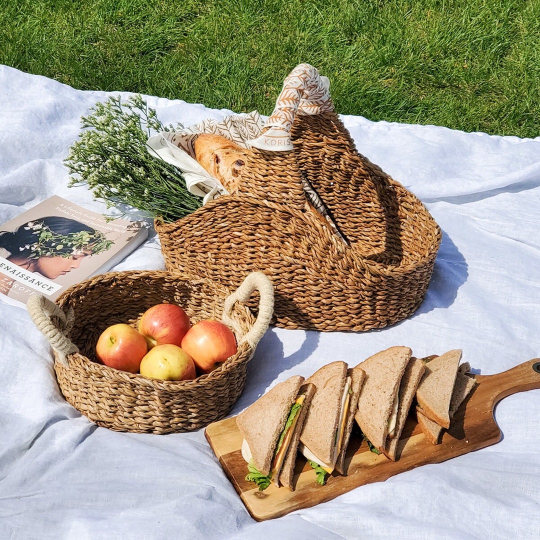 Handmade Picnic Basket Woven Wicker Kitchen Storage Basket Home Decor ...