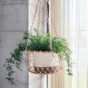Hand Woven Macrame Plant Hanger Wall Hanging Planter Basket Kitchen Hanging Storage Fruit Basket [Jhuri Single Hanging Basket]