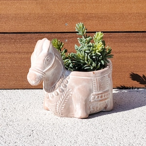 Handmade Terracotta Horse Pot and Planter, Clay Ceramic Animal Pottery, Cactus, Succulent, Pot with Drainage Hole, Garden Decor, Gifts