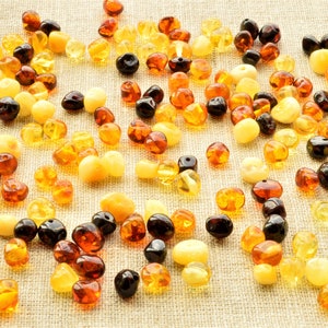 Natural Amber Beads BQ 80-120 Psc (10 Grams) Small Beads (4-6mm) Jewelry Supplies Beads, Baltic Amber Beads, Polished Multicolored Color