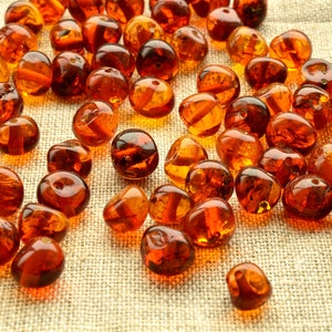 Natural Baltic Amber Beads BQ 80 Psc (10 Grams) Big Beads (6-7mm) Jewelry Supplies Beads, Baltic Amber Cognac Color
