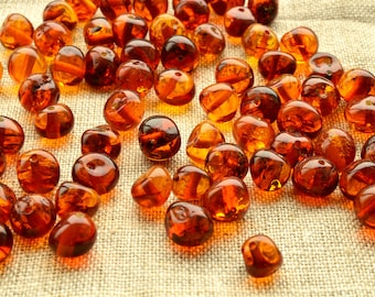 Natural Baltic Amber Beads BQ 80 Psc (10 Grams) Big Beads (6-7mm) Jewelry Supplies Beads, Baltic Amber Cognac Color