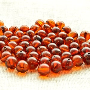 Loose Amber Beads Rounded 6mm 5-100 Pcs Jewelry Supplies Loose Beads, Baltic Amber Stones, Polished Cognac beads