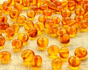 Natural Baltic Amber Beads BQ 80 Psc (10 Grams) Big Beads (6-7mm) Jewelry Supplies Beads, Baltic Amber Honey Color