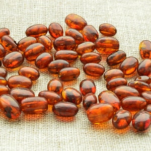 Natural Amber Beads Oval 10-100 Pcs Loose Amber Olive Beads 5-7 mm Jewelry Supplies Beads, Baltic Amber Cognac Color