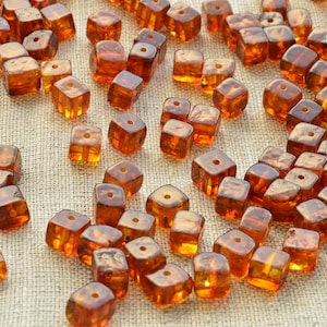 Baltic Amber Beads CUBE 5-6 mm Polished Stone Gemstone, 5-6 mm size, Cognac Beads
