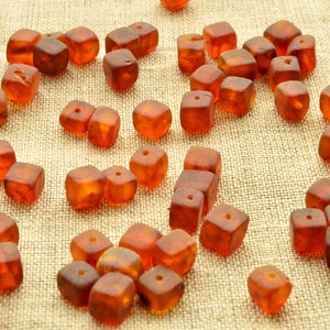 Baltic Amber Beads Cube 5-6 mm Unpolished Stones Gemstone, 5-6 mm size, Cognac Beads