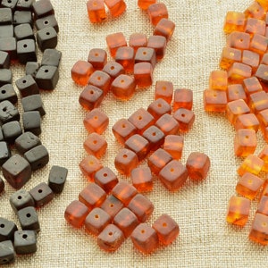 Baltic Amber Beads CUBE 5-6 mm Unpolished Stones Gemstone, 5-6 mm size, Cognac, Cherry, Honey Beads