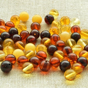 Loose Amber Beads Rounded 6mm 5-100 Pcs Jewelry Supplies Loose Beads, Baltic Amber Stones, Polished Mixed color beads