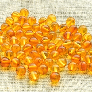 Loose Amber Beads Rounded 6mm 5-100 Pcs Jewelry Supplies Loose Beads, Baltic Amber Stones, Polished Honey beads
