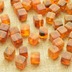 RAW Baltic Amber Beads CUBE 7mm Unpolished Stone Gemstone, 7 mm size, Honey