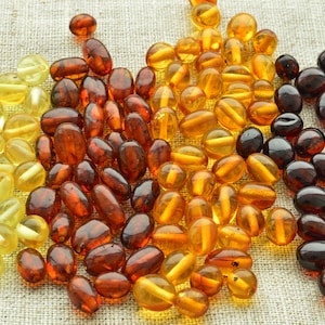 Natural Amber Beads Oval 10-100 Pcs Loose Amber Olive Beads 5-7 mm Jewelry Supplies Beads, Baltic Amber Cognac, Cherry, Lemon, Honey Color