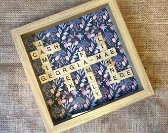 Moldura de caixa de ladrilhos de Scrabble personalizada de luxo feita à mão