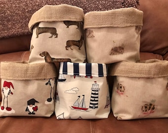 Handmade Reversible Fabric Storage Basket.