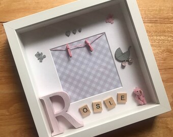 Moldura de caixa com nome de bebê/criança, feita à mão, personalizada e luxuosa, para decoração de quarto.