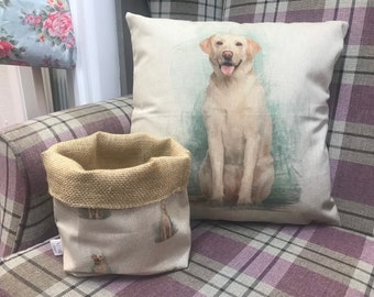 Almofadas artesanais Labrador Cushion, cestas de armazenamento e sachê de lavanda