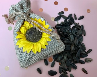 Mini sacos de sementes de girassol artesanais