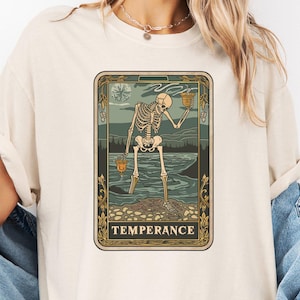 Skeleton Tarot Card, Temperance Design, Unique Gothic Skeleton Art, Medieval Tarot T-Shirt, Skeleton Drinking Tee, Occult Gift Shirt