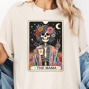 Skeleton Tarot Card T-Shirt: Spooky Mama Floral Skull Art