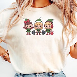 Christmas Elf Gym T-Shirt: Festive Fitness Cartoon Sweatshirt