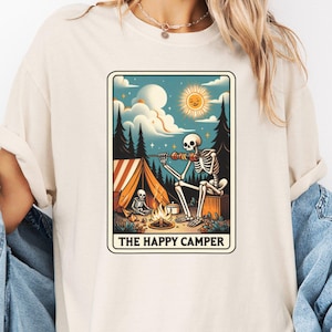 Camiseta de esqueleto para acampar, camiseta de esqueleto para fogata, divertida camiseta de camping, camiseta vintage de esqueleto para acampar, regalo para campistas