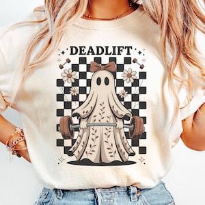Camiseta de gimnasio de Halloween con colores cómodos, diseño divertido para entrenar, regalo para amantes del gimnasio, levantamiento de pesas en Halloween, regalo para amantes del gimnasio, linda camiseta de fitness
