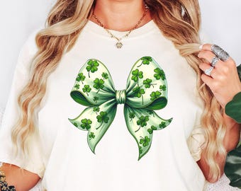 Shamrock Four Leaf Clover Bow Shirt: St Patricks Day Lucky Tee