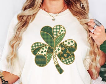 St Patrick's Day Shirt, Faux Patchwork Shamrock, Irish T-Shirt