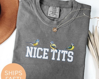 Camiseta divertida de humor para adultos con tetas bonitas: herrerillos azules, camiseta o sudadera para observar aves.