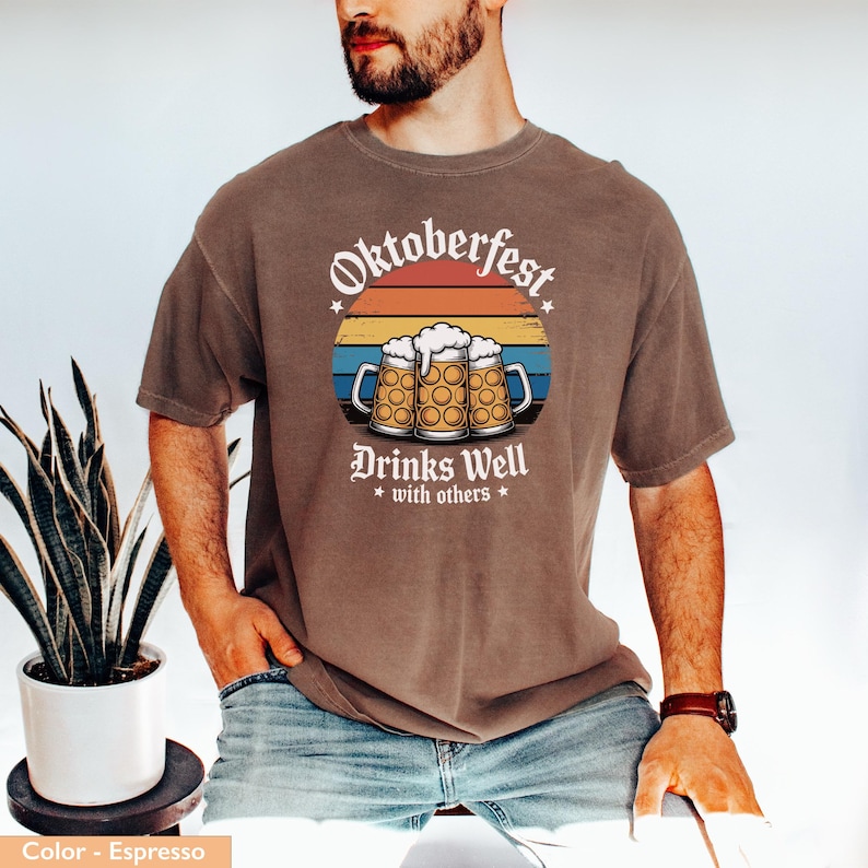 Oktoberfest Drinks Well with Others Shirt, Vintage Style Beer Lover Tee, Oktoberfest Celebration Gift, Funny Drinking T-Shirt