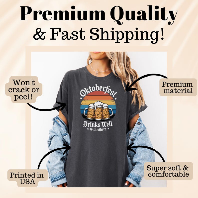 Oktoberfest Drinks Well with Others Graphic Tee, Funny Beer Festival Shirt, Women Oktoberfest Party Outfit, Fast Shipping