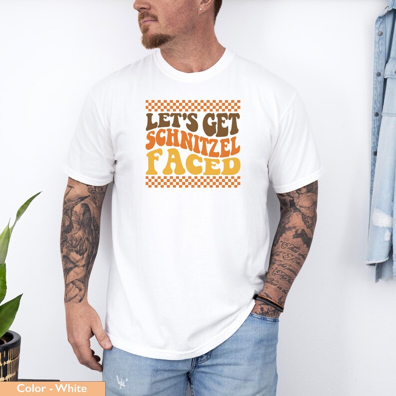 Let's Get Schnitzel Faced Graphic T-Shirt, Funny Beer Drinking Shirt, Oktoberfest Party Tee, German Festival Humor Top
