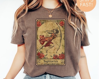 Sagittarius Tarot Card T-Shirt: Vintage Zodiac Archer Graphic