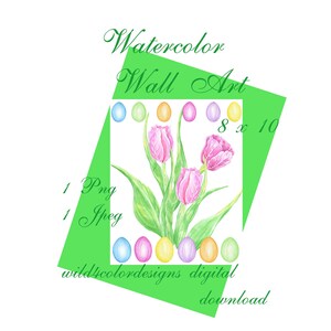 Ostern handgemalt Aquarell Rosa Tulpen Eier Kunst DIY digital download druckbare Grafik Weihnachten Grußkarten Dekoration