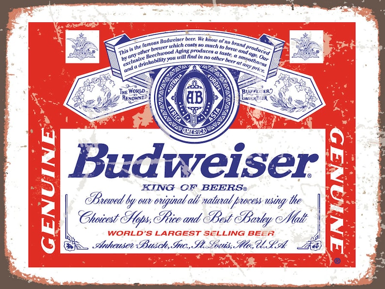 budweiser beer label vintage replica tin sign etsy