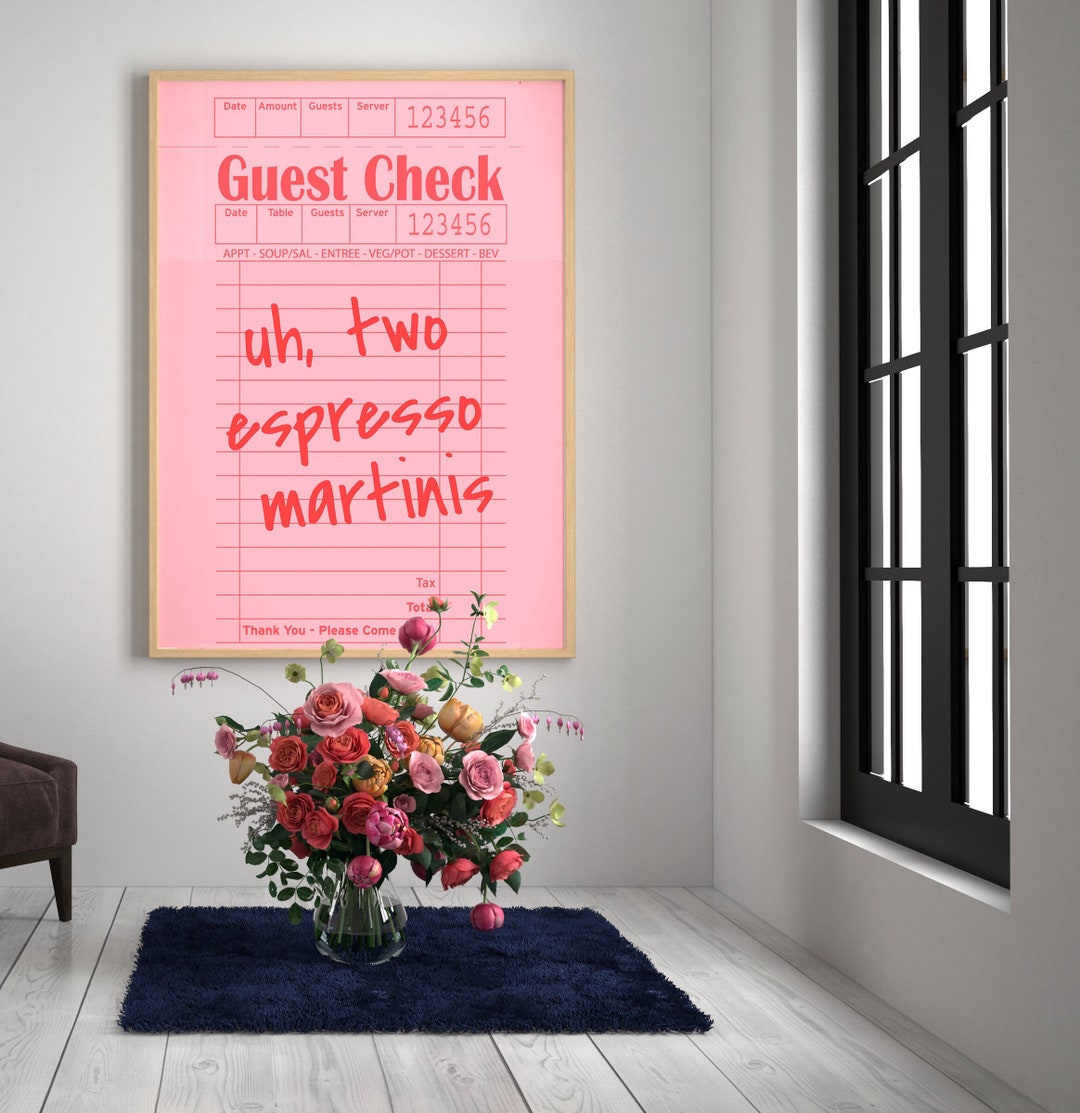 Customizable Text Pink Guest Check Art Shop Receipt Art Etsy