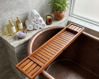 Teak Bathtub Caddy Tray: Luxury Bath Organizer, Water-Resistant Wood