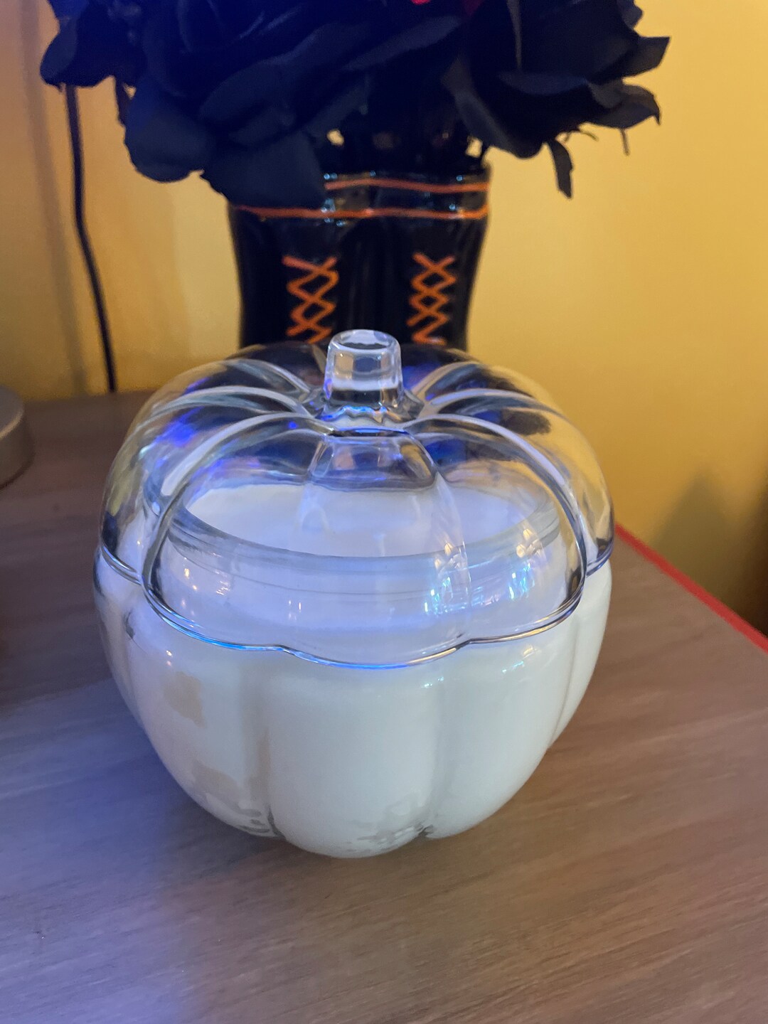 Large Glass Pumpkin Apple Cider Candle Dessert Autumn Etsy